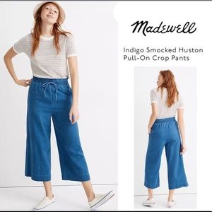 MADEWELL Indigo Smocked Huston Pull-On Crop Pants